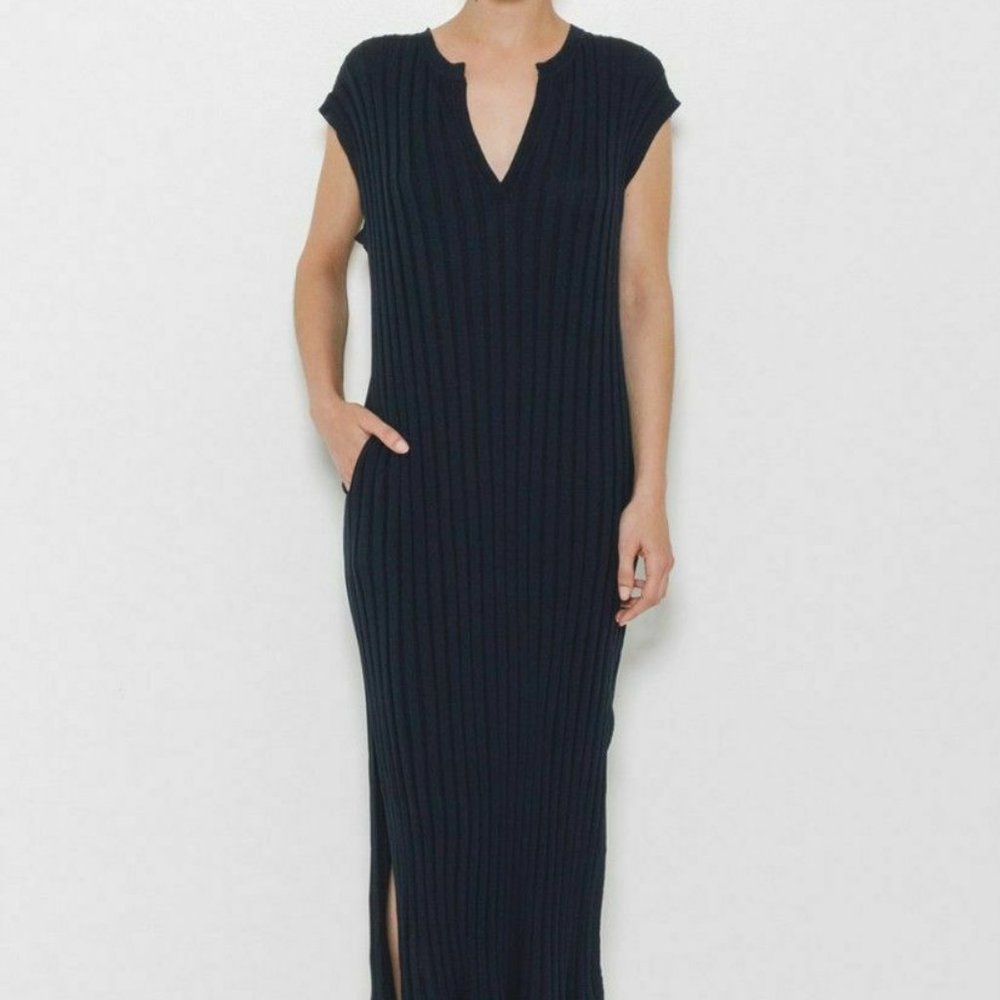 Toteme Navy Blue Ribbed Knit Bahia Dress
